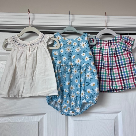 Baby Clothes Lot Smocked Romper Plaid Top Set Infant Girl 6-12M - Picture 2 of 4